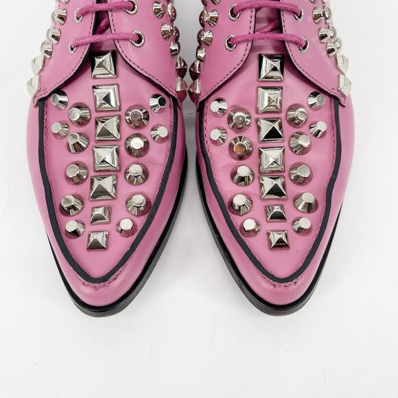 Prada Pink Studded Leather Oxford Lace Up Shoes with Silver Hardware IT 36 - Picture 7 of 13